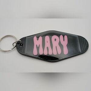 Mary Customized Name Motel Retro Styled Pink And Black Keychain Keyring